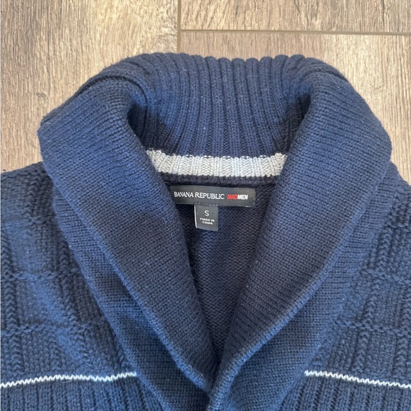 Banana Republic Men's MADMEN Navy Blue Shawl Collar Cardigan Cotton Small - Picture 2 of 4